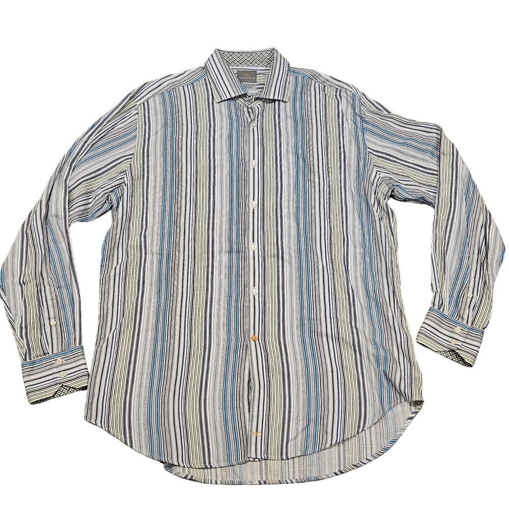 Thomas Dean TD Men's Striped Long Sleeve Button Down Shirt Size XL Multi-Color
